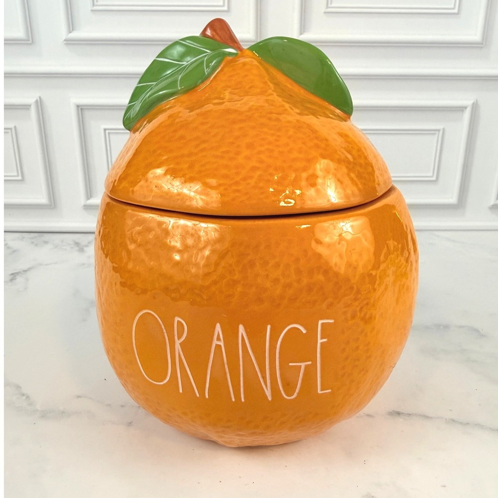Rae Dunn ORANGE 7" Farmhouse Canister Large Letters MINT!